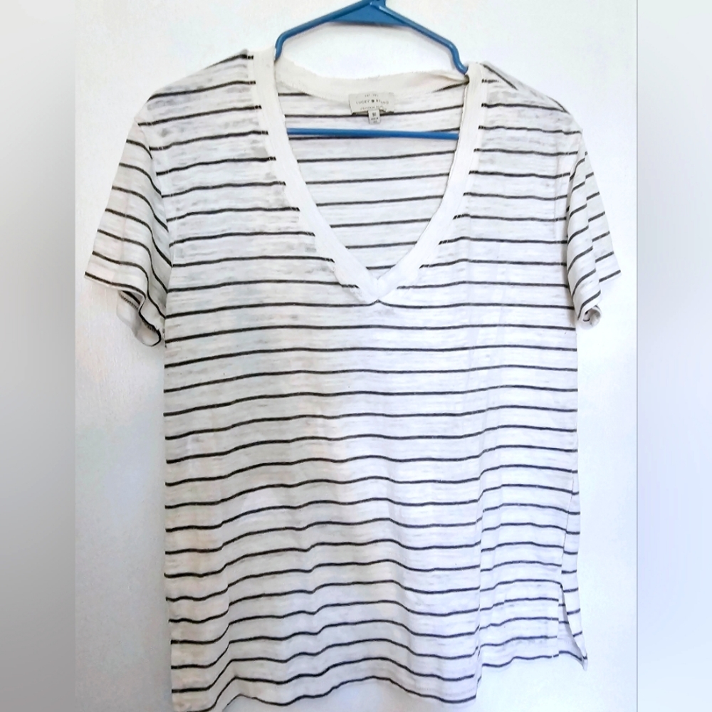 Lucky Brand Distressed White V-neck